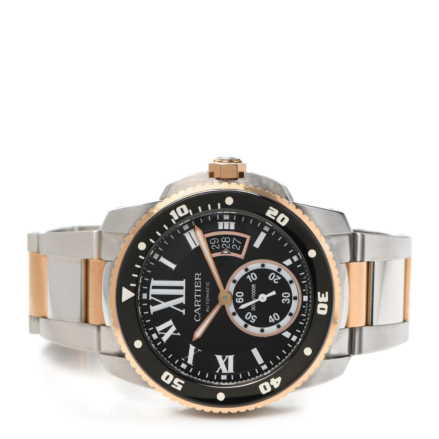 Stainless Steel 18K Pink Gold 42mm Calibre de Cartier Automatic Watch Black