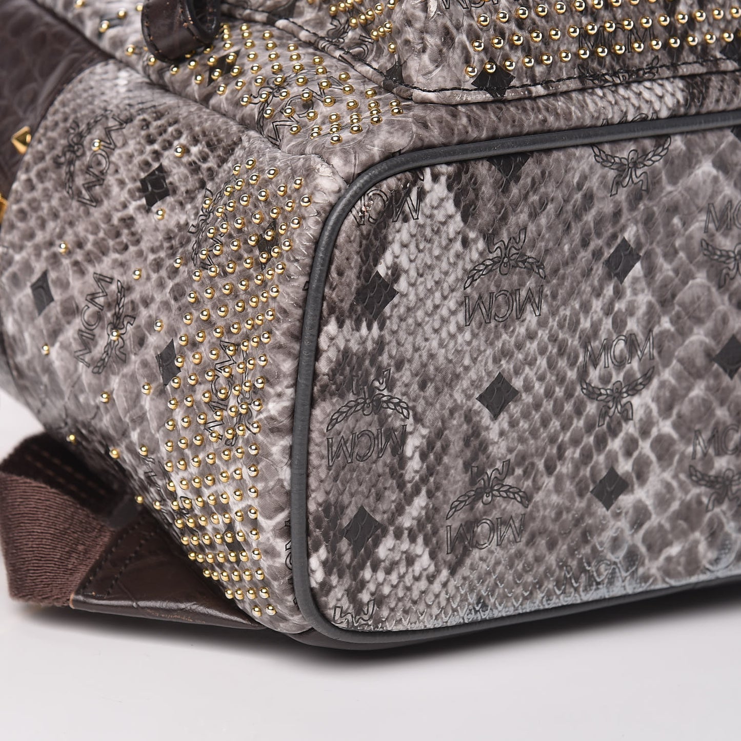 Visetos Snakeskin Printed Studded Small Stark Backpack Light Grey