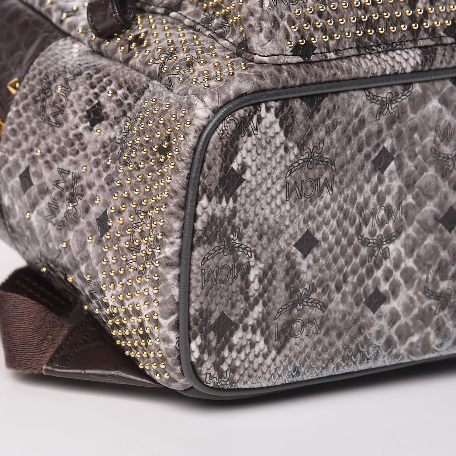 MCM Visetos Snakeskin Printed Studded Small Stark Backpack Light Grey 13 of 15