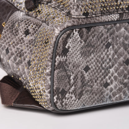 MCM Visetos Snakeskin Printed Studded Small Stark Backpack Light Grey 13 of 15