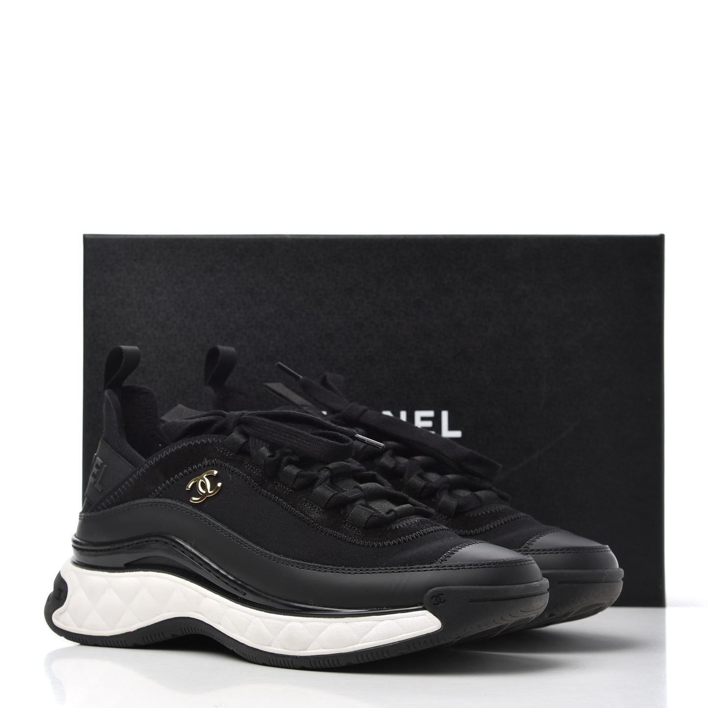 Velvet Calfskin Mixed Fibers CC Sneakers 37.5 Black