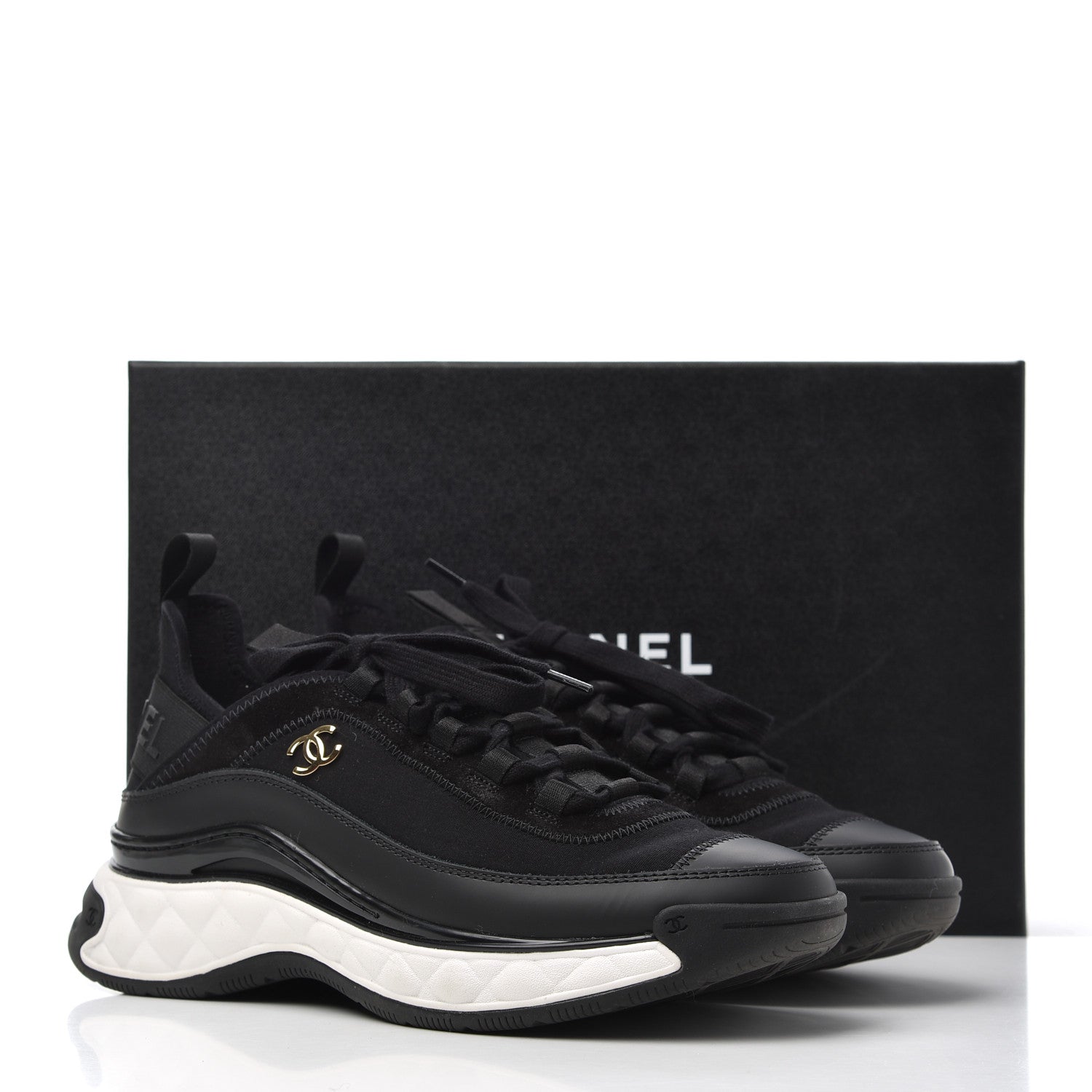 Chanel Velvet Calfskin Mixed Fibers CC Sneakers 37.5 Black 13 of 13