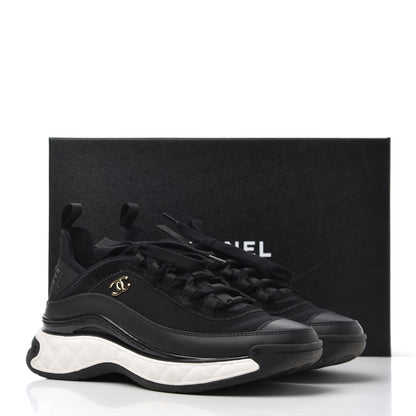 Chanel Velvet Calfskin Mixed Fibers CC Sneakers 37.5 Black 13 of 13