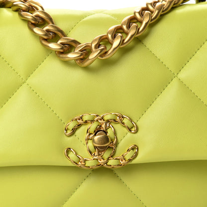 Chanel Shiny Lambskin Quilted Medium Chanel 19 Flap Neon Yellow 10 of 12