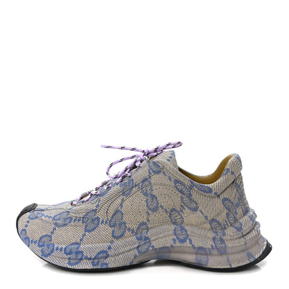 Gucci Ultralight Plume Calfskin Monogram Printed Womens Gucci Run Sneakers 37 Beige Blue 1 of 10