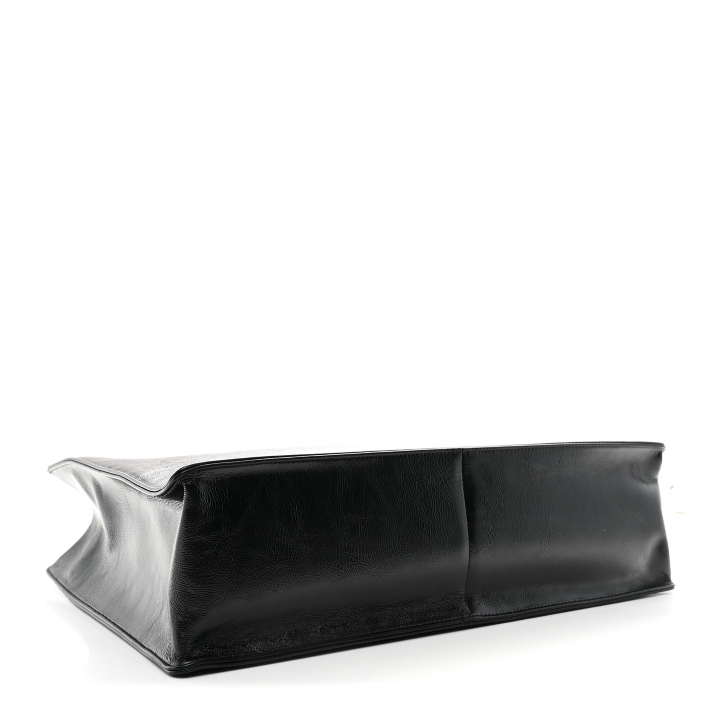 Shiny Aged Calfskin Shopping Bag Black