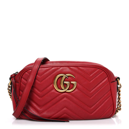 Gucci Calfskin Matelasse Small GG Marmont Chain Shoulder Bag Hibiscus Red 1 of 10