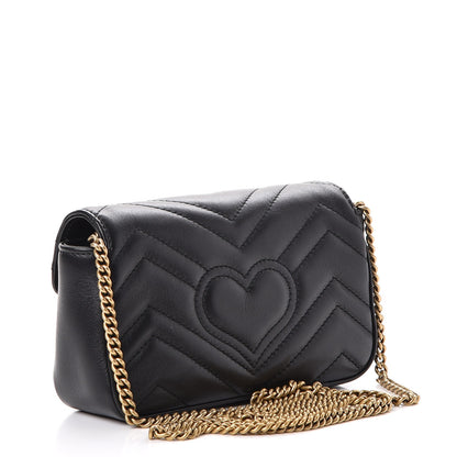 Gucci Calfskin Matelasse Super Mini GG Marmont Shoulder Bag Black 4 of 9