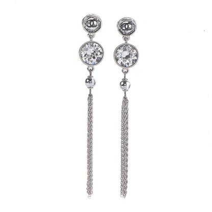 Chanel Crystal CC Chain Tassel Drop Earrings Grey 1 of 5