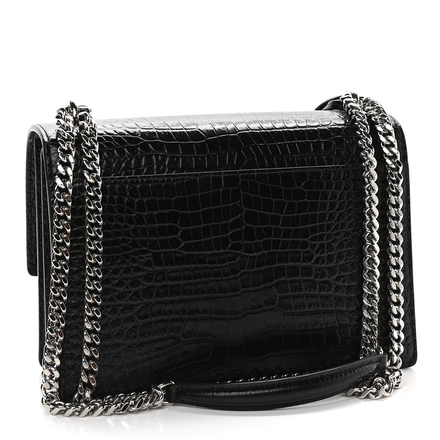 Saint Laurent Calfskin Crocodile Embossed Medium Monogram Sunset Black 3 of 8
