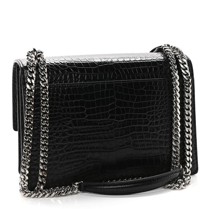 Saint Laurent Calfskin Crocodile Embossed Medium Monogram Sunset Black 3 of 8