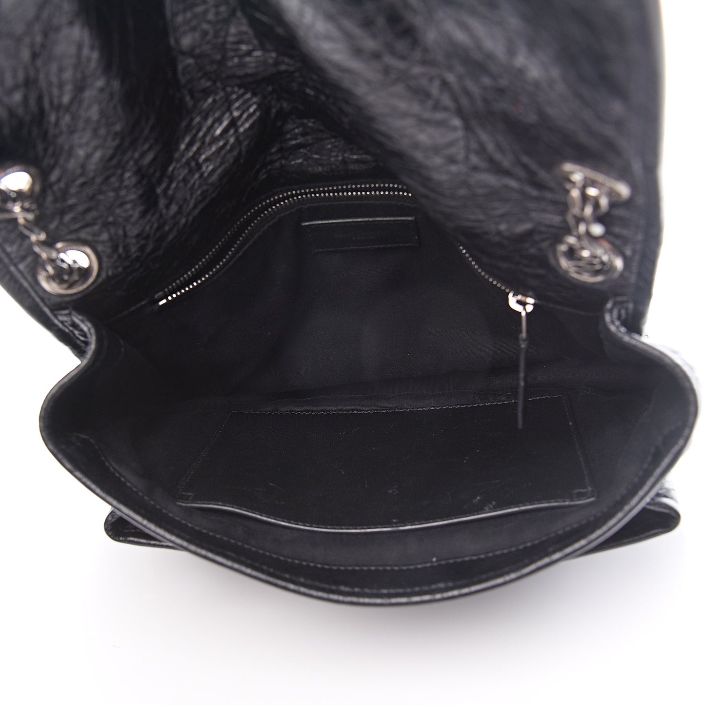 Crinkled Calfskin Matelasse Monogram Medium Niki Chain Satchel Black