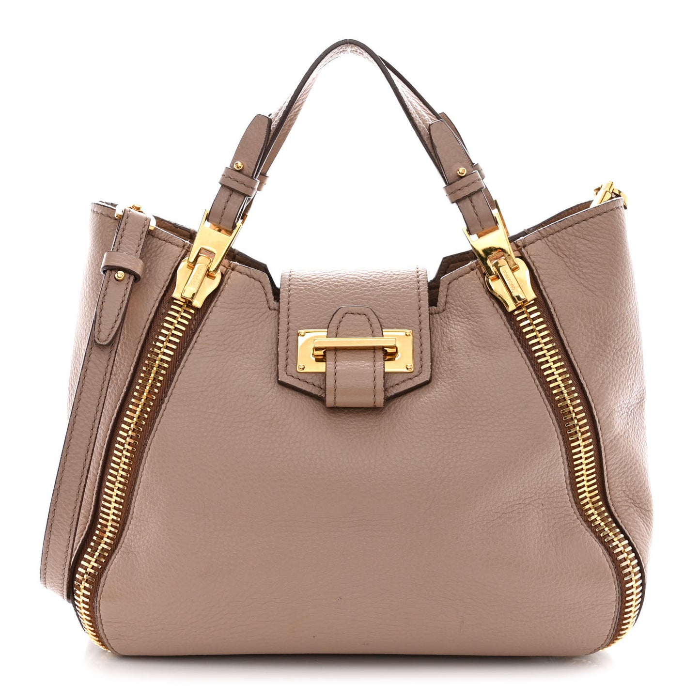 Grained Calfskin Sedgwick Medium Zipper Tote Taupe