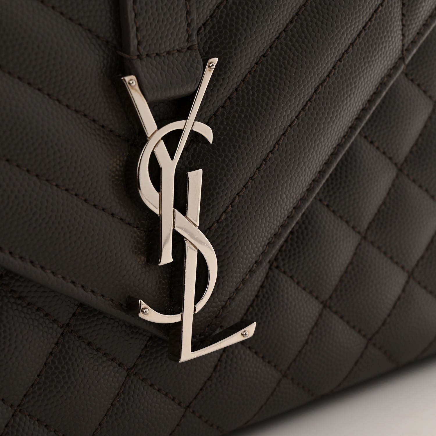 Saint Laurent Grain De Poudre Textured Mixed Matelasse Medium Triquilt Monogram Satchel Earth 10 of 11
