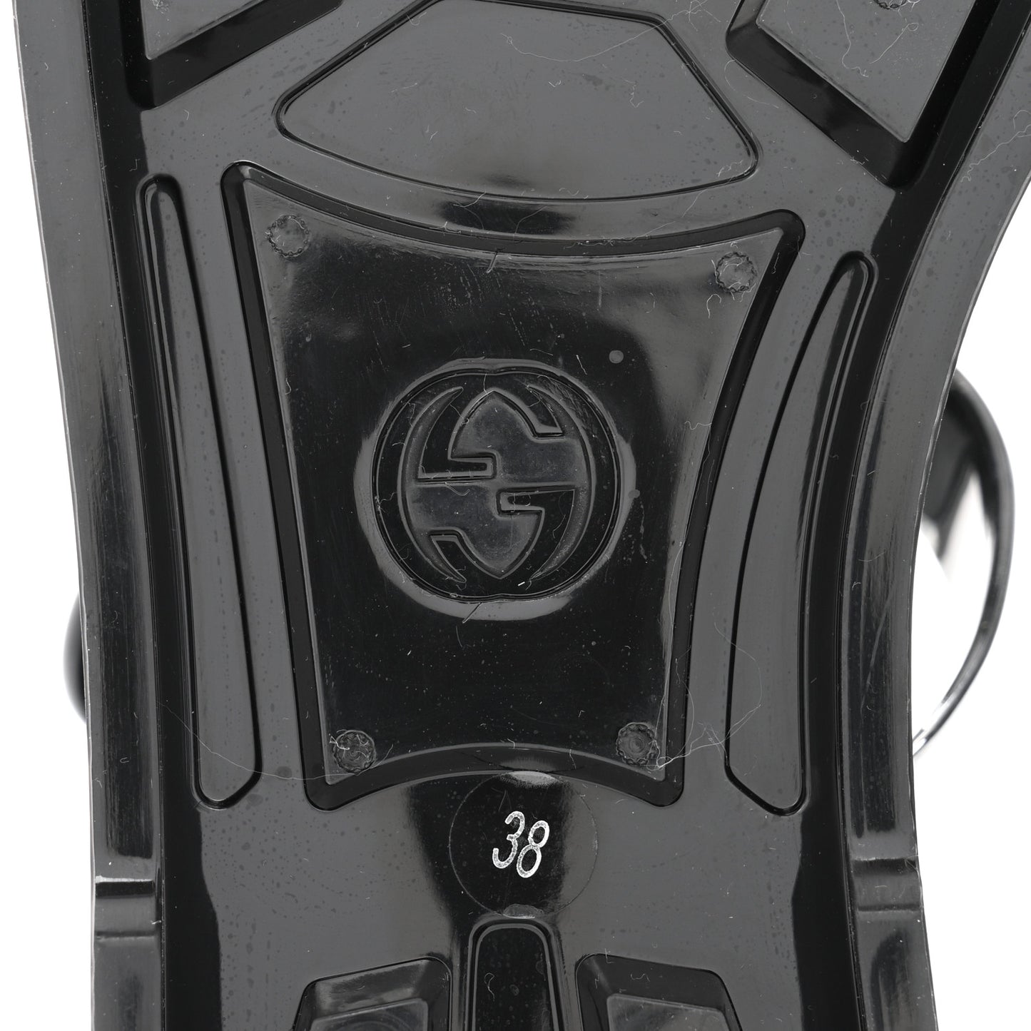 Shiny Rubber Double G Buckle Strap Sandals 38 Black