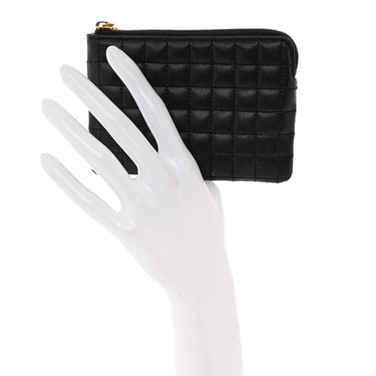 Celine Calfskin Quilted C Charm Coin Card Pouch Black 2 of 11