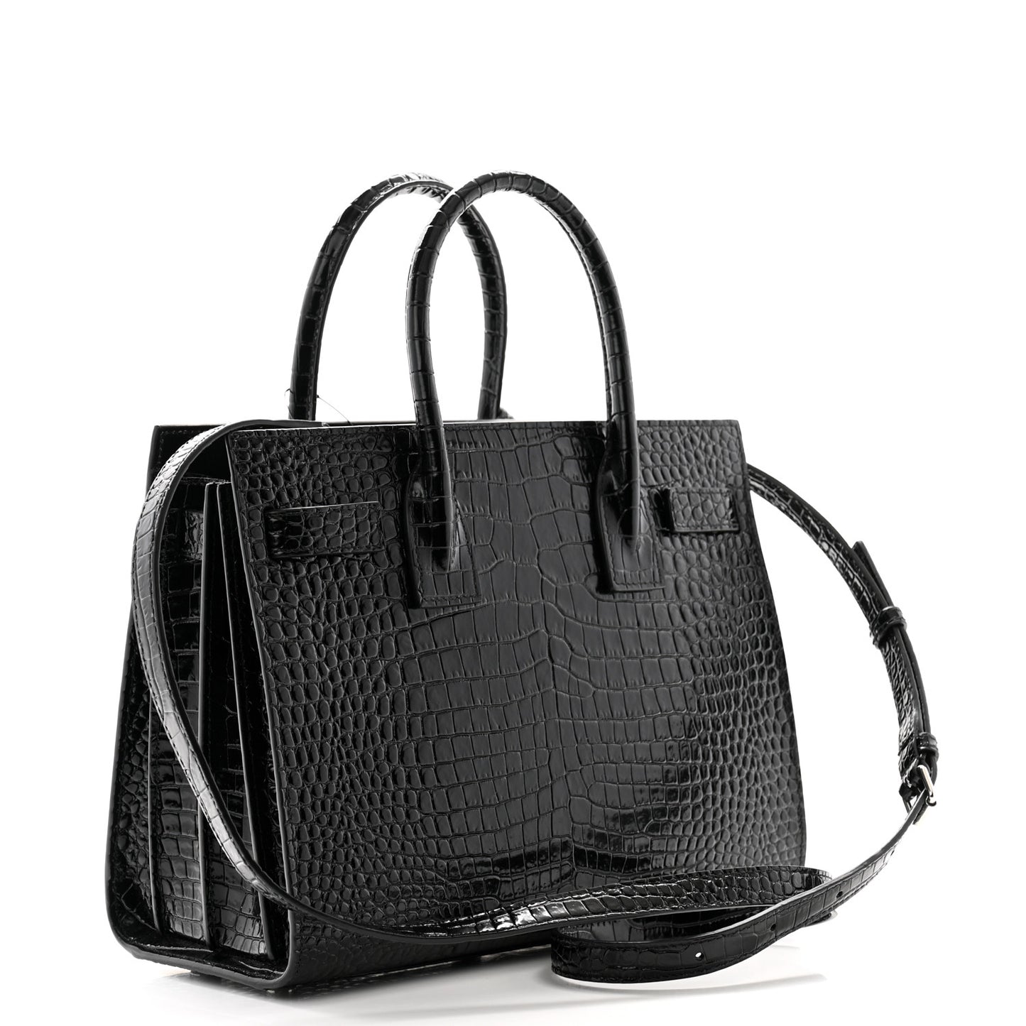 Calfskin Crocodile Embossed Baby Sac De Jour Black