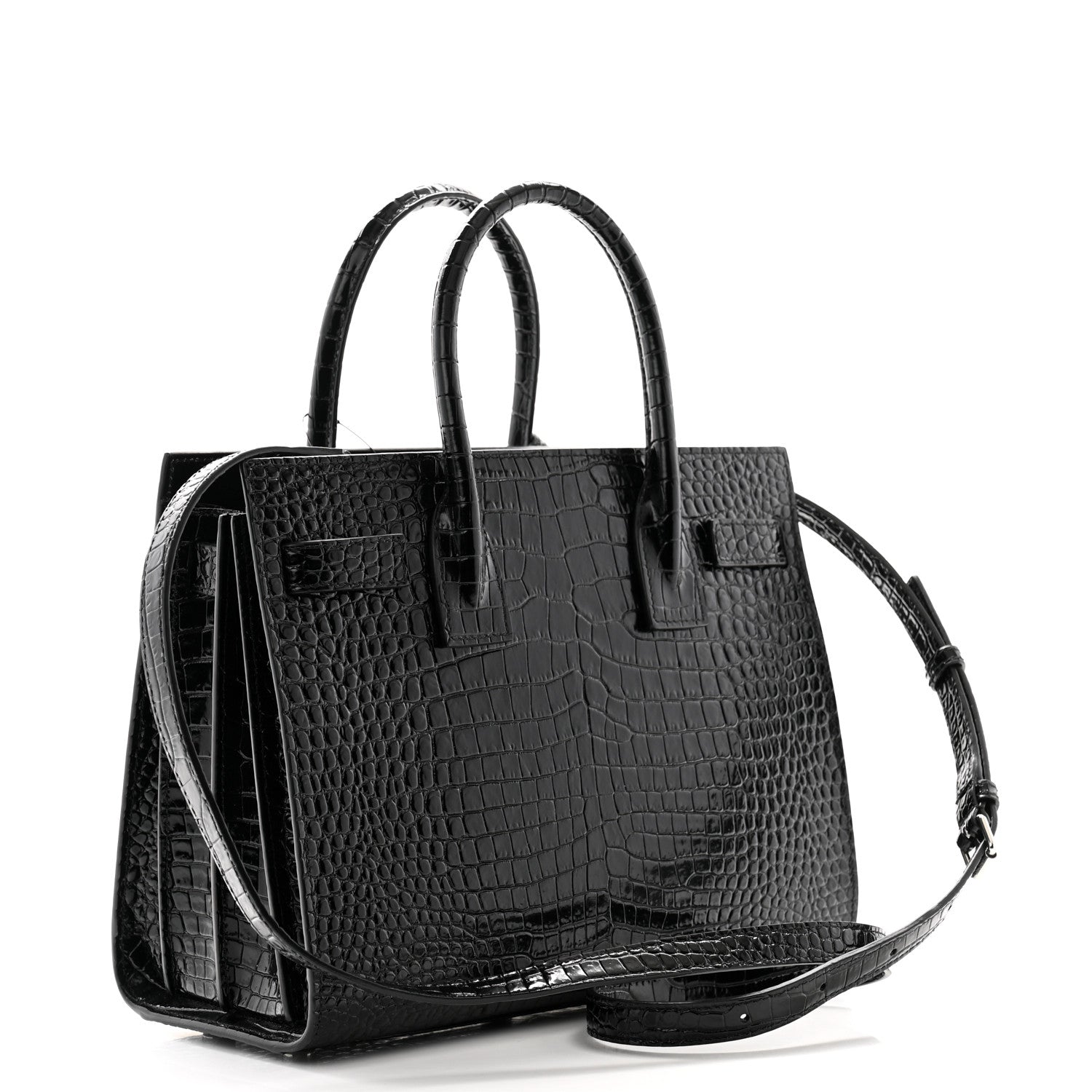 Saint Laurent Calfskin Crocodile Embossed Baby Sac De Jour Black 3 of 9