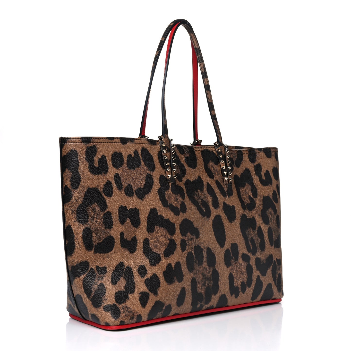 Calfskin Leopard Print Spikes East West Cabata Tote Brown