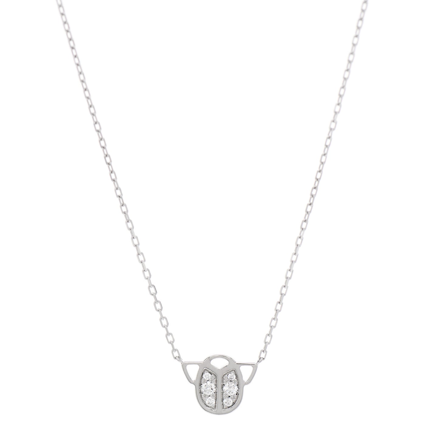 18K White Gold Diamond Scarab Necklace