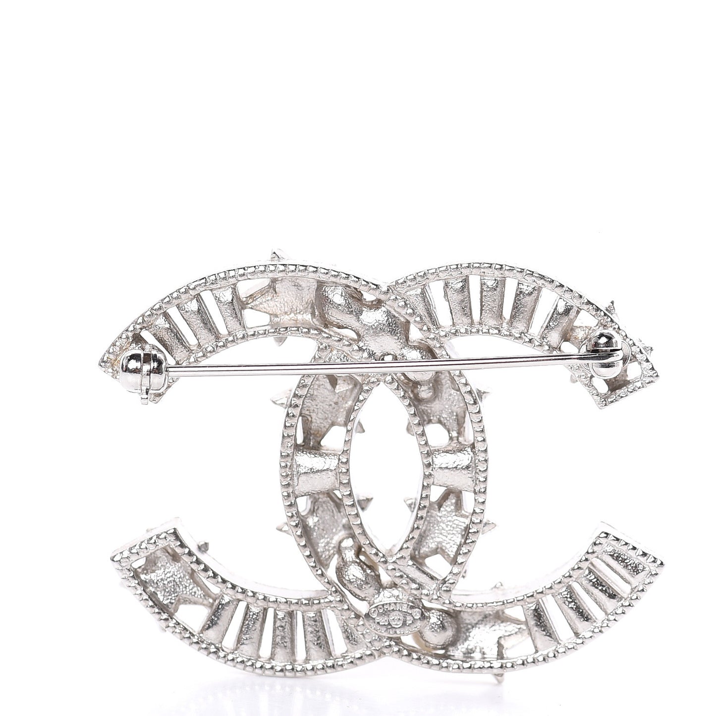 Crystal Pearl CC Star Coco Flapper Brooch Silver