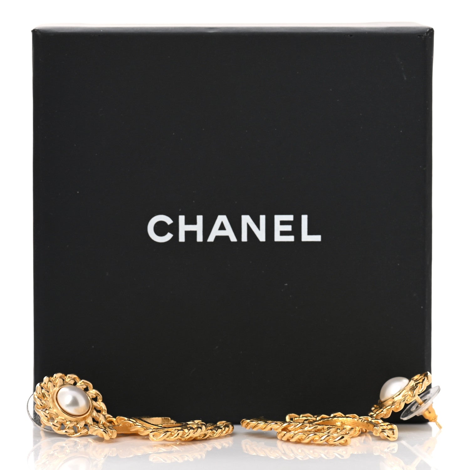 Chanel Metal Pearl CC Chain Drop Earrings Gold 5 of 5