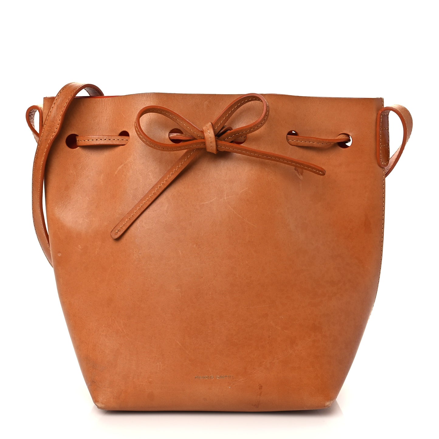 Vegetable Tanned Calfskin Mini Bucket Bag Camello Orange