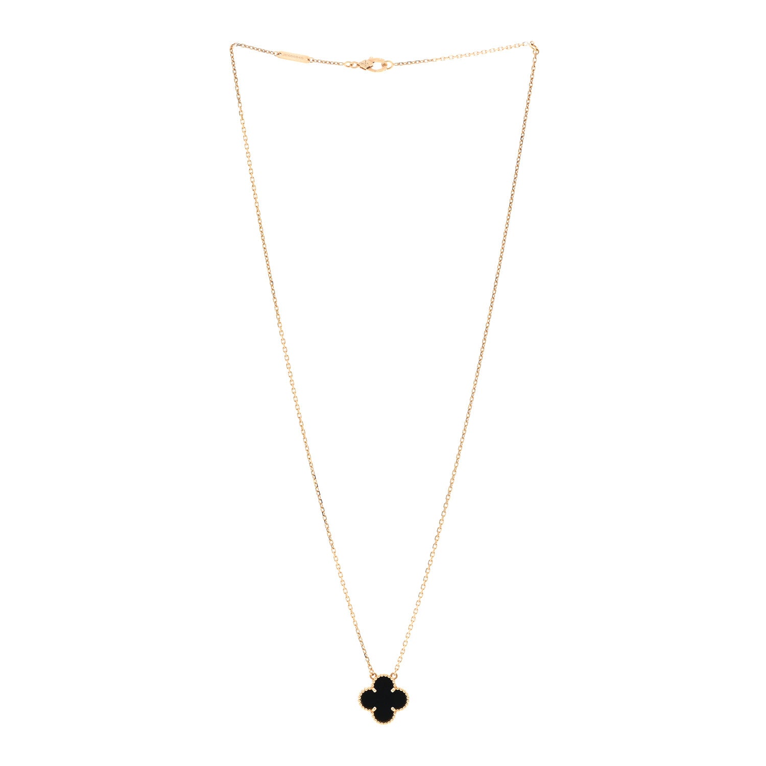 Van Cleef & Arpels 18K Yellow Gold Black Onyx Vintage Alhambra Pendant Necklace 3 of 6