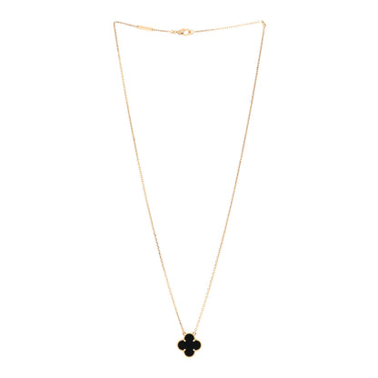 Van Cleef & Arpels 18K Yellow Gold Black Onyx Vintage Alhambra Pendant Necklace 3 of 6