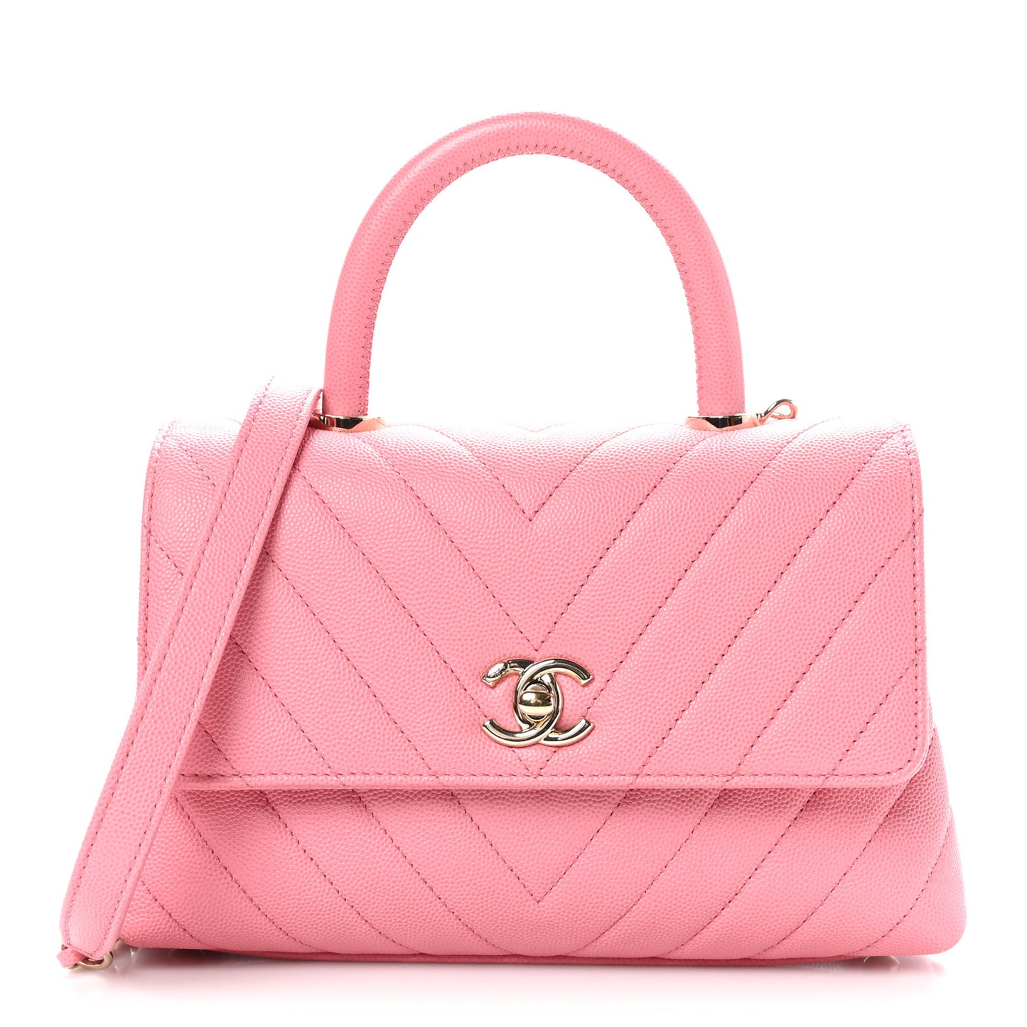Caviar Chevron Quilted Mini Coco Handle Flap Pink