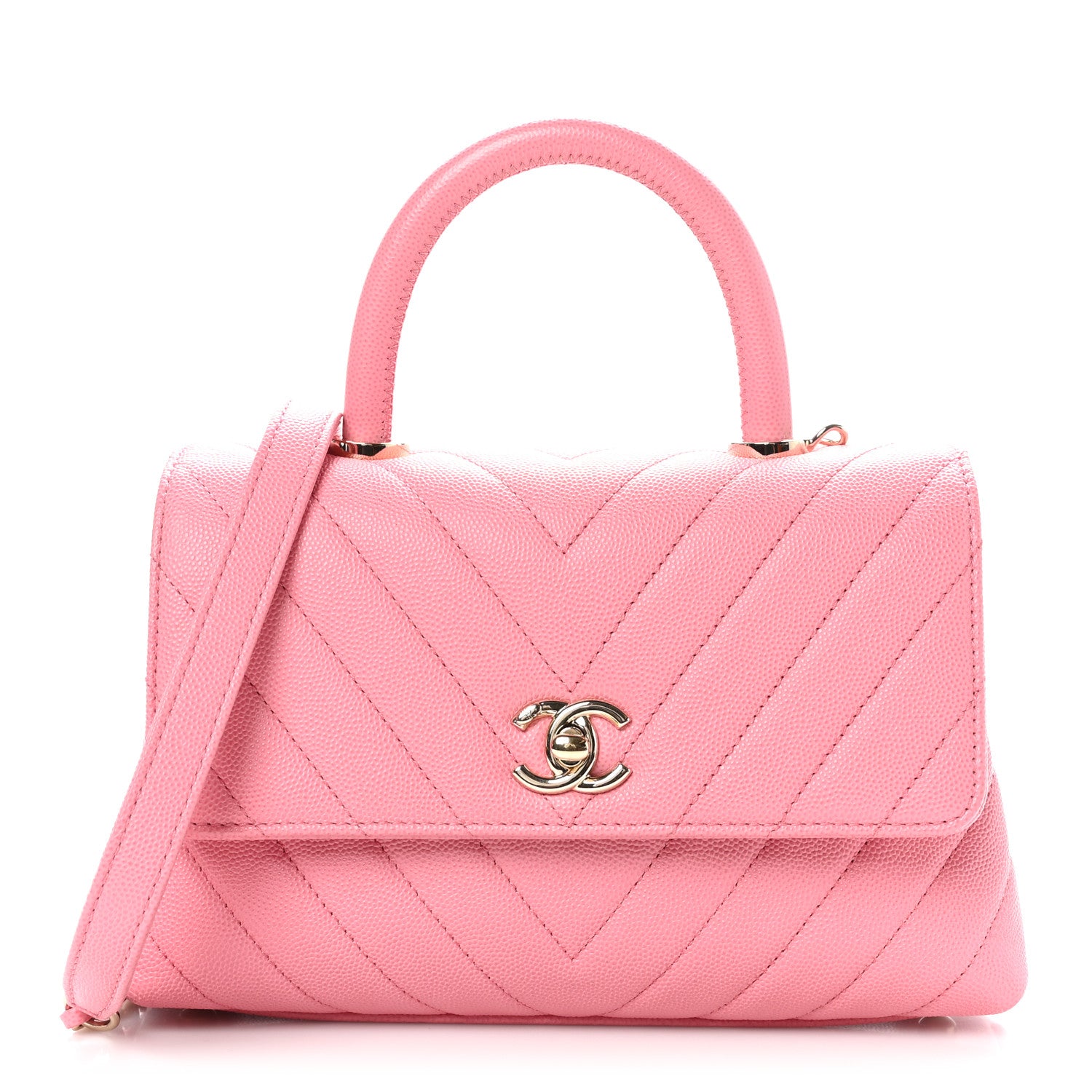 Chanel Caviar Chevron Quilted Mini Coco Handle Flap Pink 1 of 11