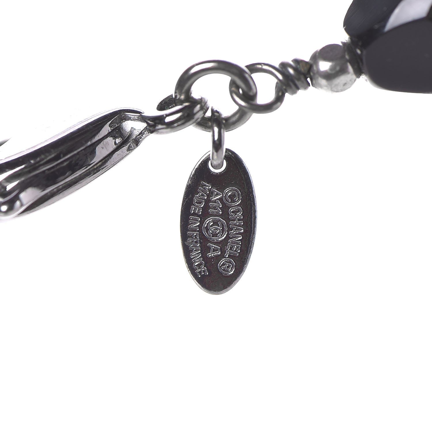 Chanel Pearl Enamel Bead CC Necklace Ruthenium Black Silver 6 of 8