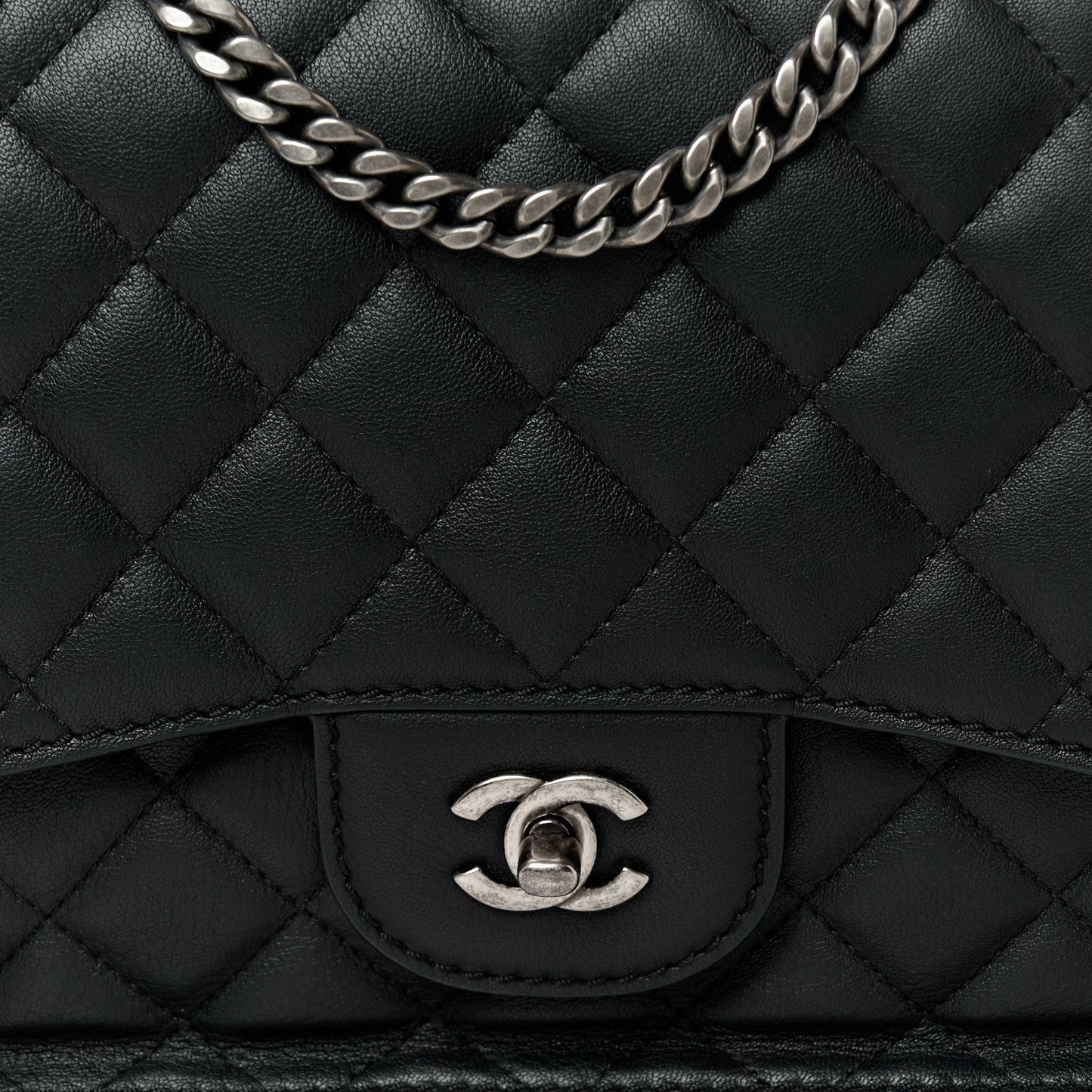 Metallic Goatskin Quilted Large Rock In Rome Flap Black