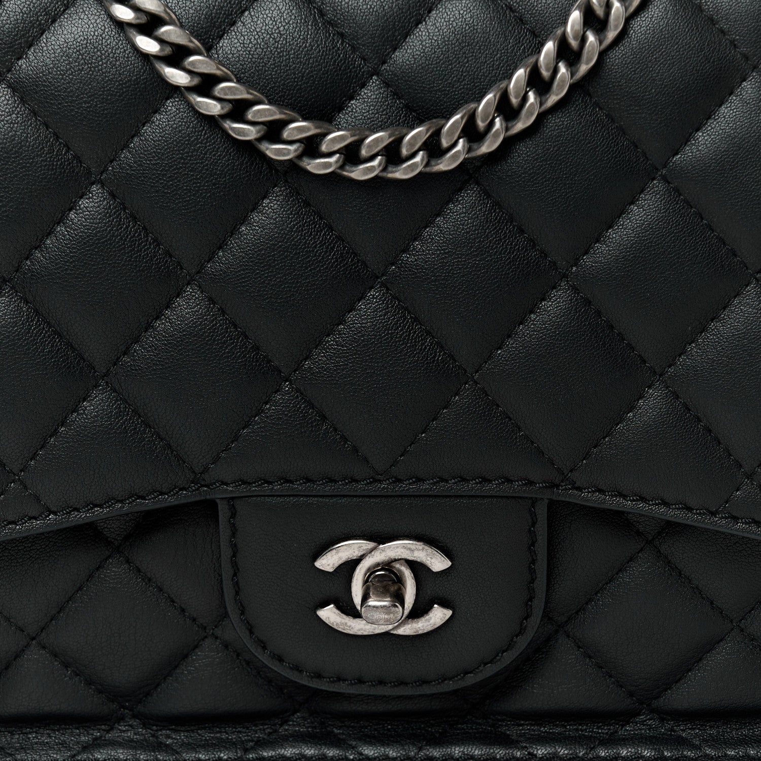 Chanel Metallic Goatskin Quilted Large Rock In Rome Flap Black 9 of 11
