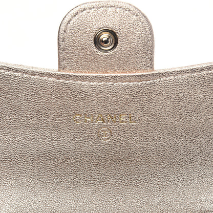 Chanel Metallic Lambskin Quilted Flap Card Holder Wallet Gold 6 of 10