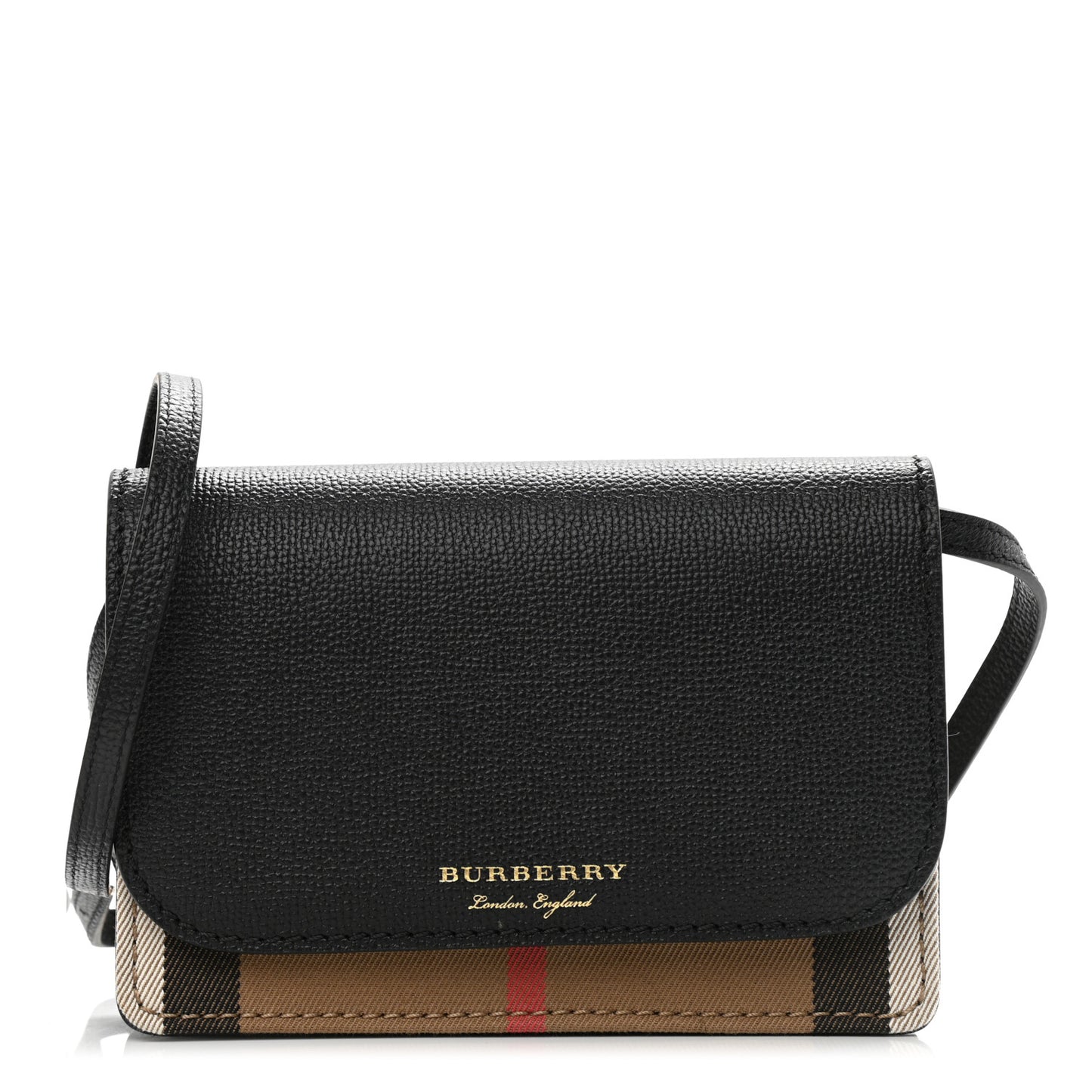 Derby Calfskin House Check Wallet On Chain Black