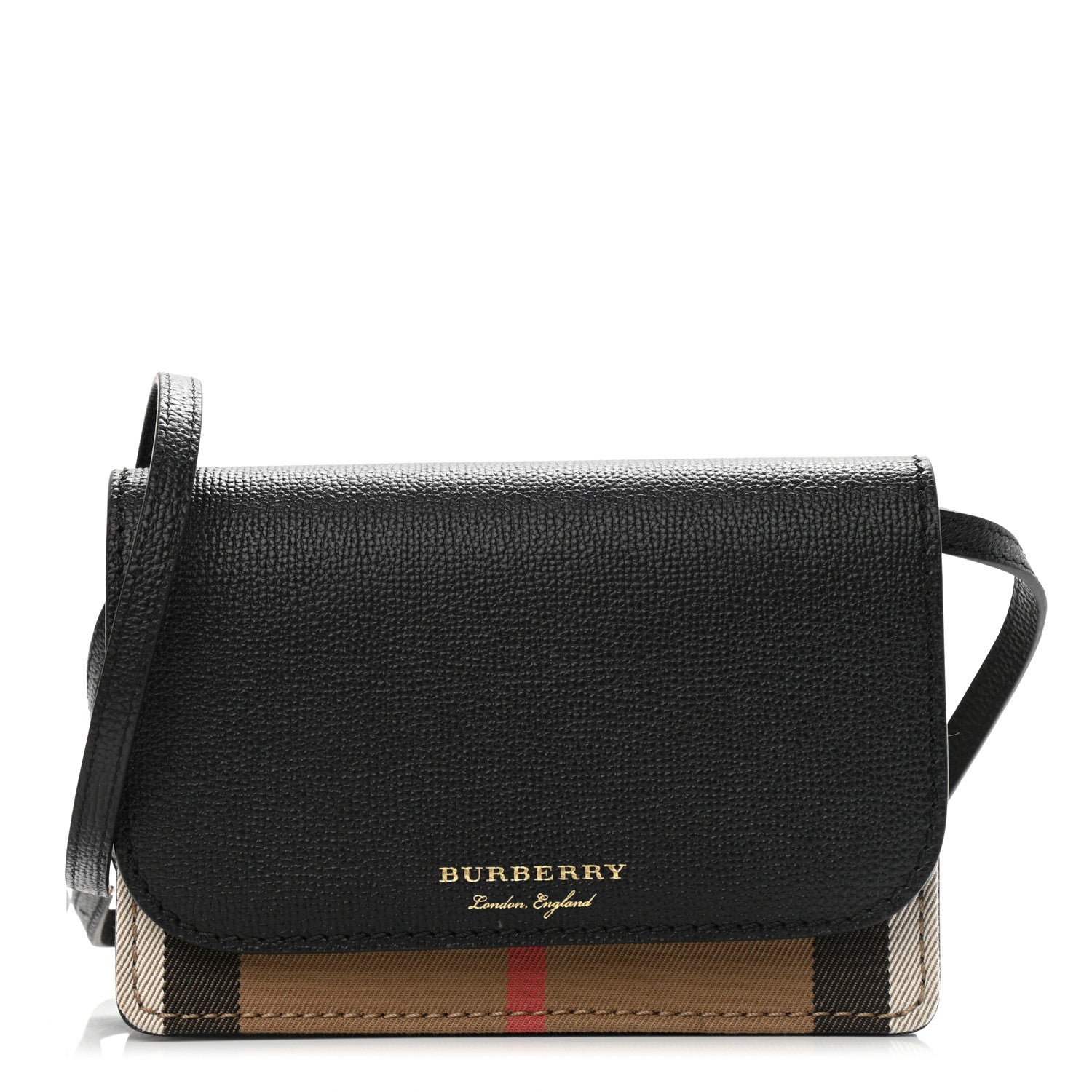 Burberry Derby Calfskin House Check Wallet On Chain Black 1 of 10