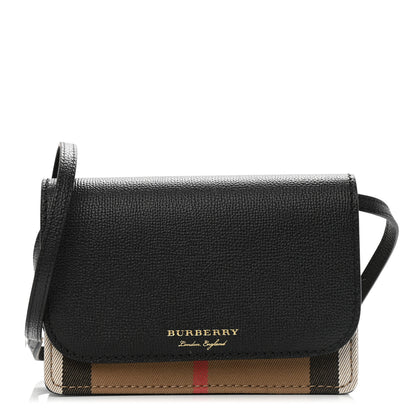 Burberry Derby Calfskin House Check Wallet On Chain Black 1 of 10