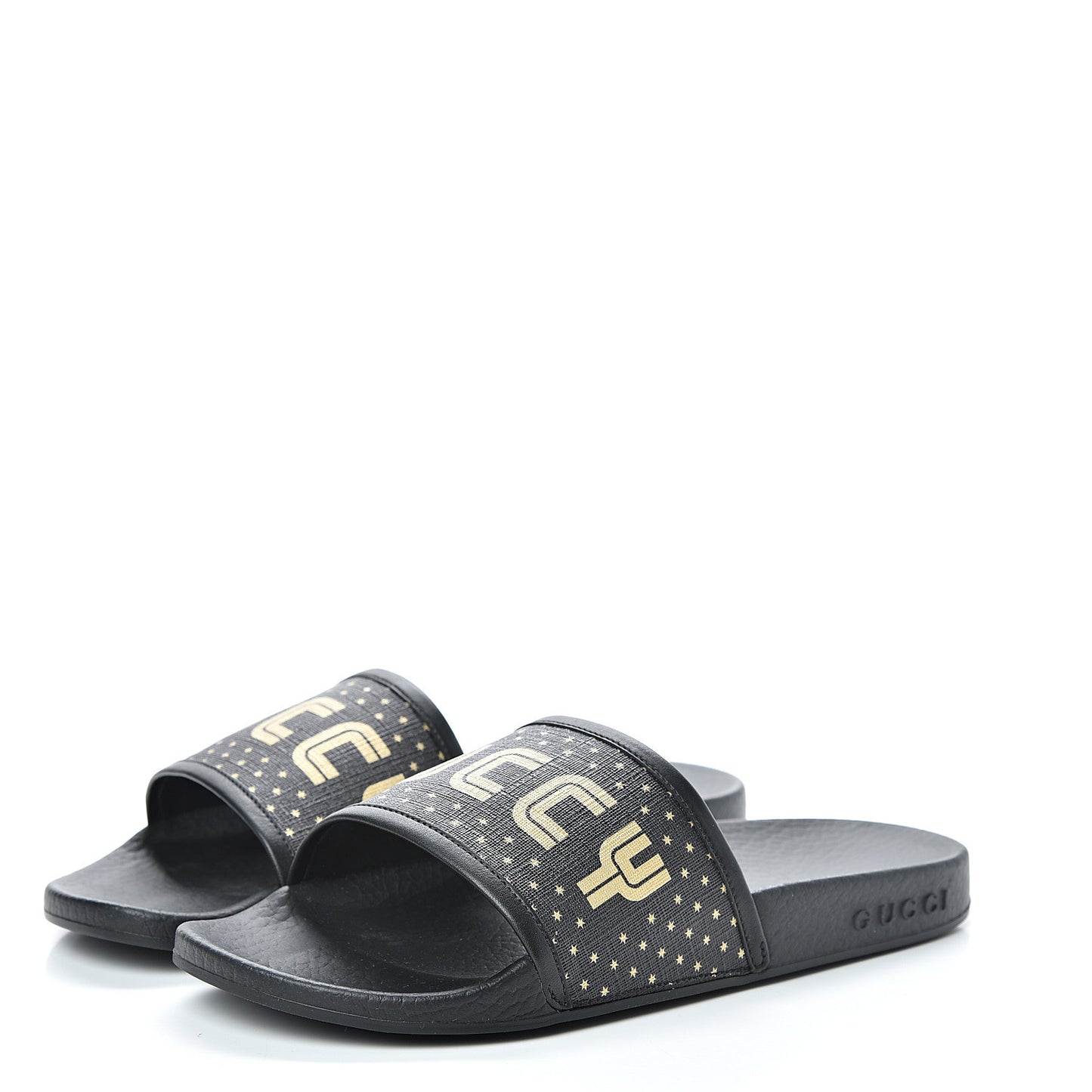 X SEGA Supreme Canvas GUCCY Stars Womens Slide Sandals 36 Black Gold