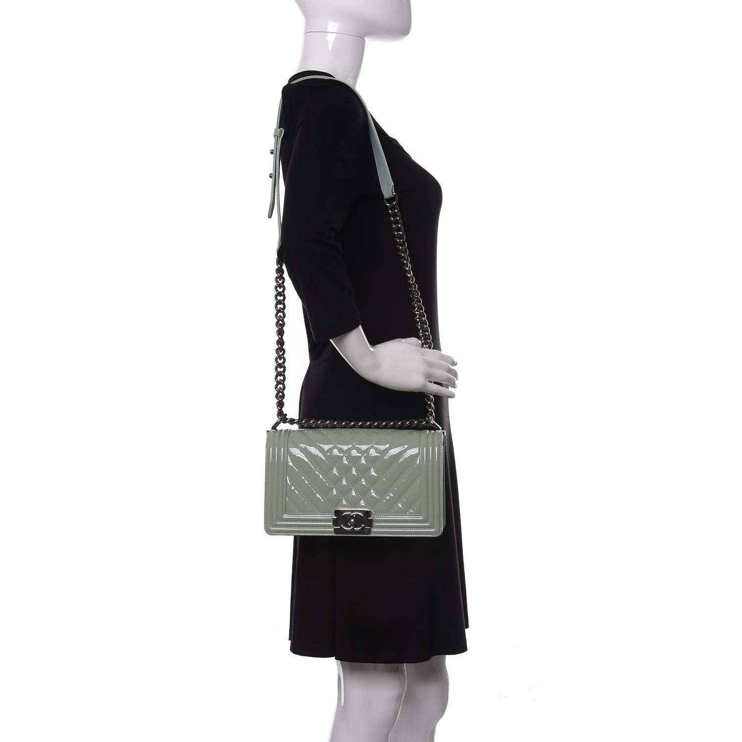 Chanel Patent Chevron Quilted Medium Boy Flap Green 2 of 10