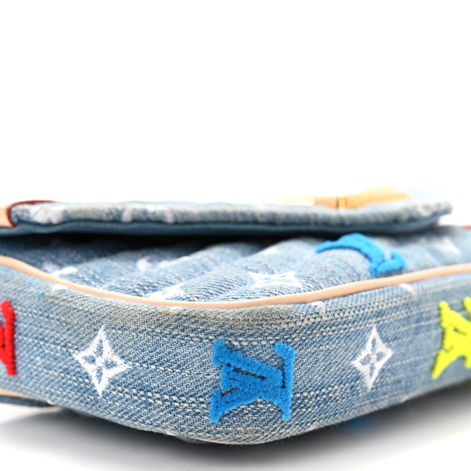 Louis Vuitton Embroidered Monogram Denim New Wave Chain Pochette Blue 9 of 10