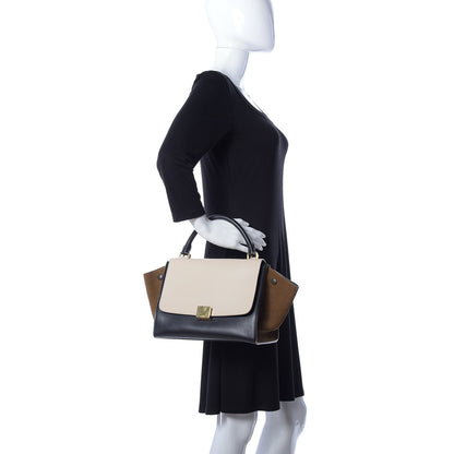 Celine Smooth Calfskin Suede Small Tri-Color Cream Black Brown 3 of 9