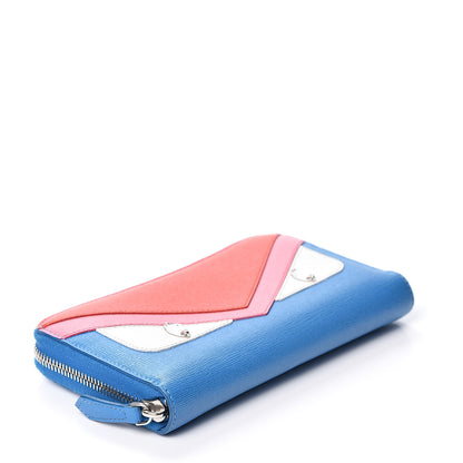 Fendi Vitello Elite Crystal Eye Monster Zip Around Wallet Royal Blue Papavero Multicolor 3 of 8