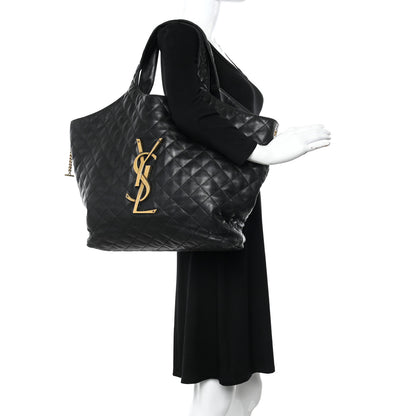 Saint Laurent Lambskin Quilted Maxi Icare Shopping Tote Black 2 of 11