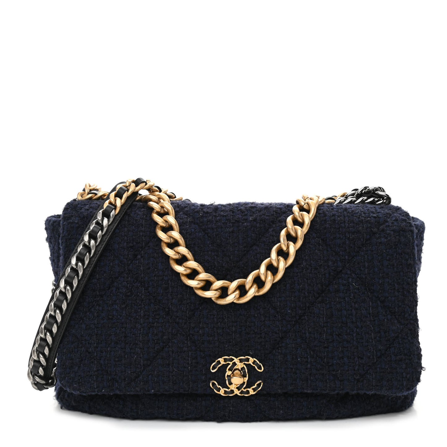 Tweed Quilted Maxi Chanel 19 Flap Navy