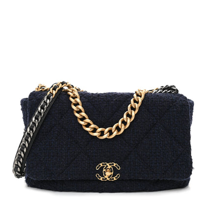 Chanel Tweed Quilted Maxi Chanel 19 Flap Navy 1 of 10