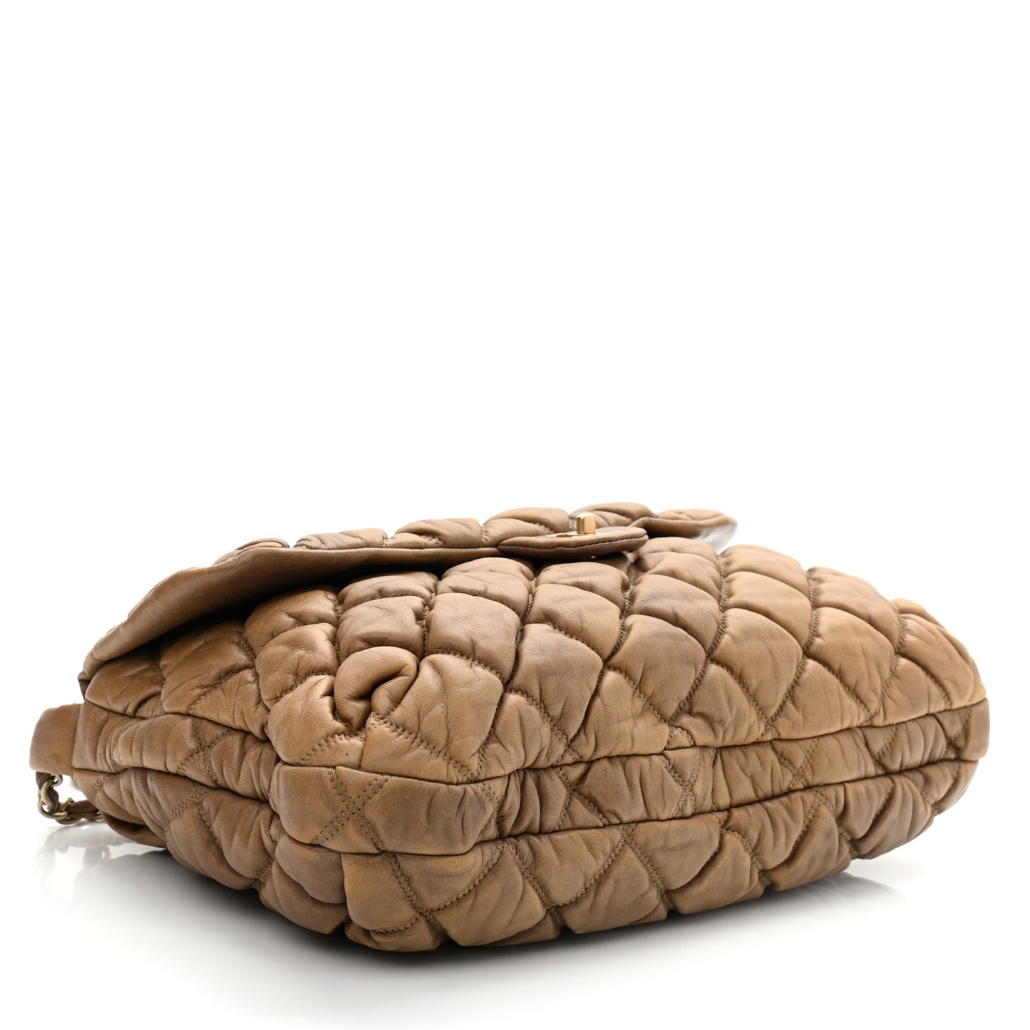 Lambskin Bubble Quilt Flap Brown