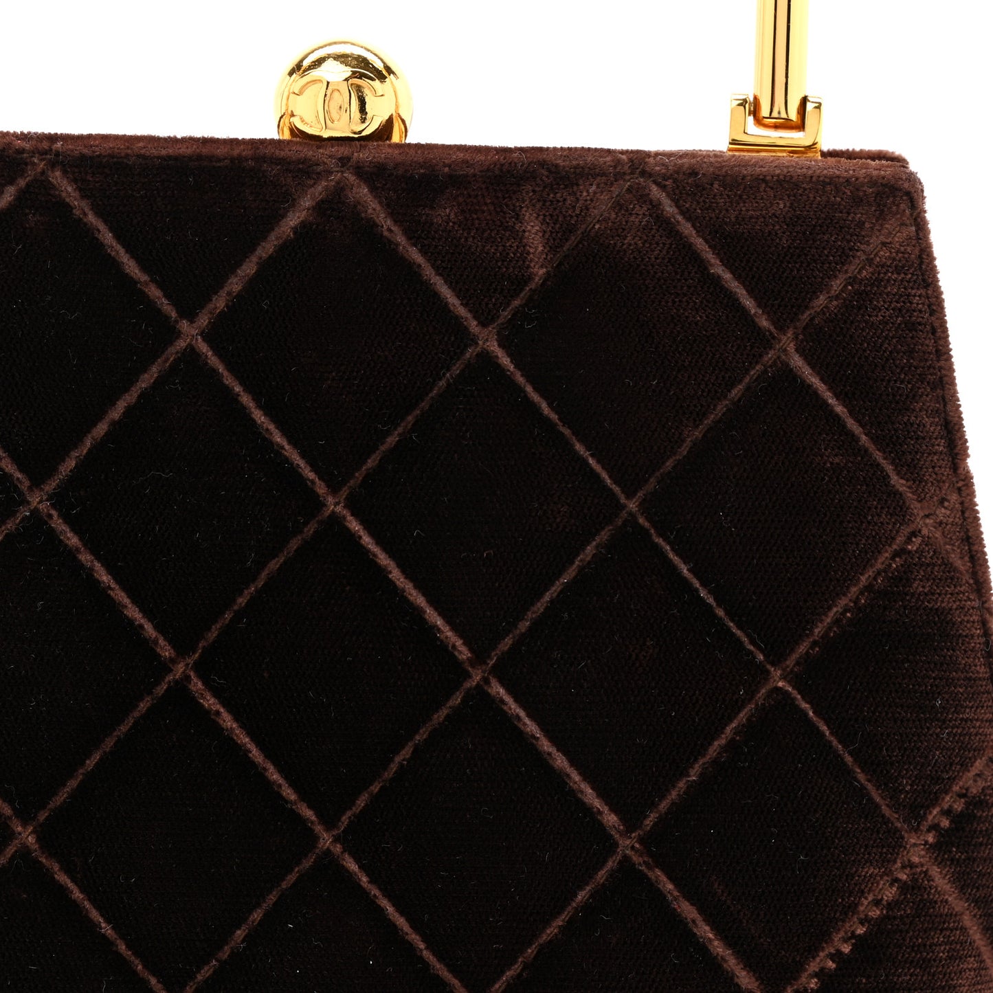 Suede Quilted Kisslock Top Handle Clutch Brown