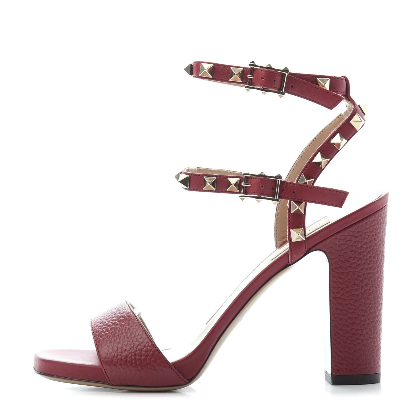 Pebbled Calfskin Rockstud Ankle Strap 5/105mm Sandals 38 Rubino