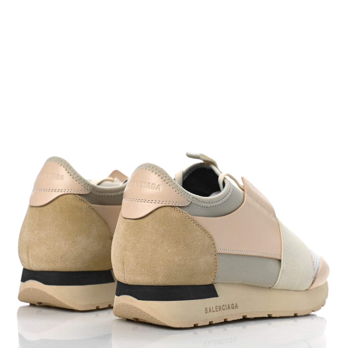 Mesh Calfskin Neoprene Suede Womens Race Runner Sneakers 39 White Black Craie Beige